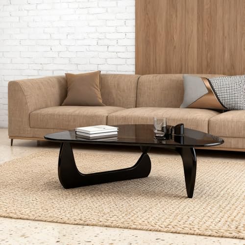 Couchtisch Wohnzimmertisch Modern Couchtisch Glas Sofatisch Dreieckiger Coffee Table Beistelltisch Mit Tischbeine Holz(Black,Gray Glass_91*65 * 40CM) von Generic