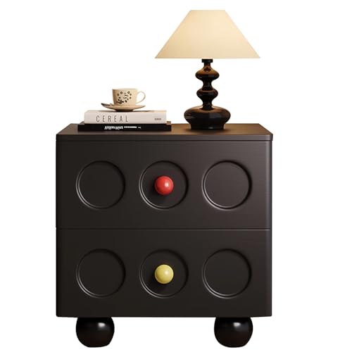 Couchtisch mit Zwei Schubladen und kugelförmigen Beinen. Nachttisch, Beistelltisch, Nachttisch aus Massivholz, geeignet for Schlafzimmer und Wohnzimmer.(Black,30CM(11.81IN)) von Generic