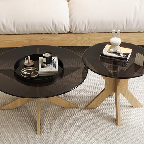 Couchtisch rund, wohnzimmertisch, beistelltisch, Tisch für Couch, couchtisch Glas，Kratzfeste Oberfläche, für Schlafzimmer, 2er Set in 2 Größen, glastisch Wohnzimmer(Original Wood-A,70CM/27.5IN) von Generic