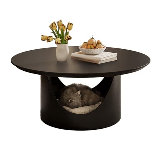 Couchtische Rund Retro Schiefertischplatte Halbzylindrischer Stahlfuß Wohnzimmertische Breite Tischplatte Doppelstöckige Aufbewahrung Stubentisch für Wohnzimmer, Schlafzimmer(Black,80x40cm) von Generic