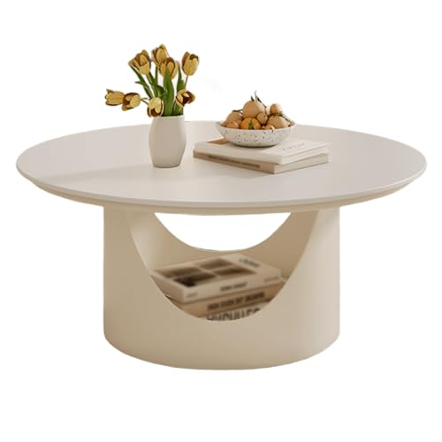 Couchtische Rund Retro Schiefertischplatte Halbzylindrischer Stahlfuß Wohnzimmertische Breite Tischplatte Doppelstöckige Aufbewahrung Stubentisch für Wohnzimmer, Schlafzimmer(White,70x40cm) von Generic