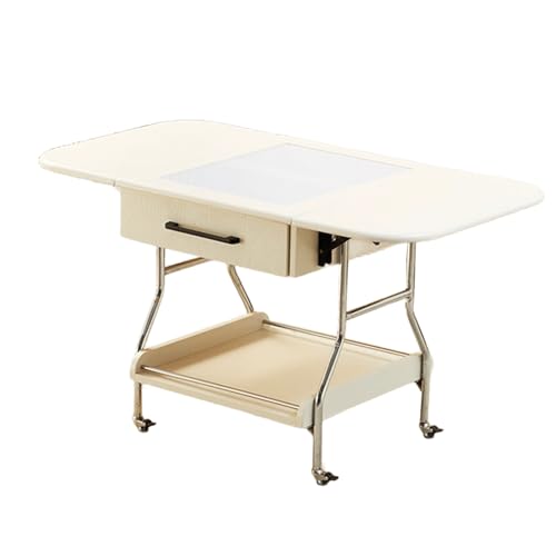 Couchtische Vintage-Stil mit Stauraum Mobili Klappbar Massivholz Wohnzimmertische mit Universalrollen Edelstahlrahmen Mehrstufiger Stauraum Stubentisch für Wohnzimmer, Schlafzimmer(White) von Generic