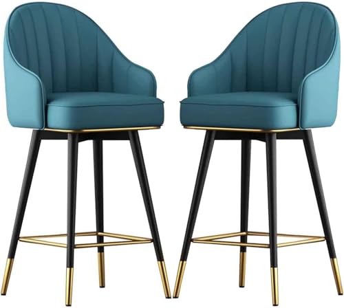 Counter Heighing Stools Barhocker Set von 2, Pu Leder Kücheninselhocker, Metallbeinschalter Hochstuhl mit Armlehne und Fußstützen, Frühstücksbars, Sitzungen, Blau, 75 cm (29,5 '') von Generic