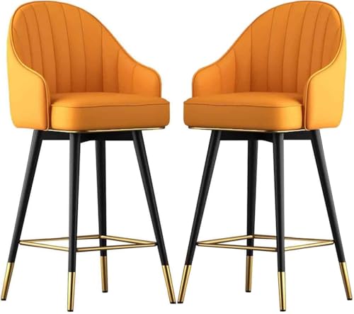Counter Heighing Stools Barhocker Set von 2, Pu Leder Kücheninselhocker, Metallbeinschalter Hochstuhl mit Armlehnen und Fußstützen, Frühstücksbars, Sitzen, Orange, 75 cm (29,5 '') von Generic