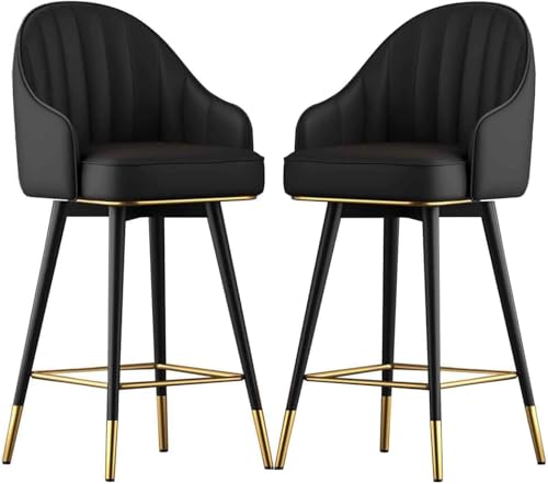Counter Height Stools Barhocker Set von 2, Pu Leder Kücheninselhocker, Metallbeinschalter Hochstuhl mit Armlehne und Fußstützen, Frühstücksbars, Sitzen, Grau, 75 cm (29,5 '') von Generic