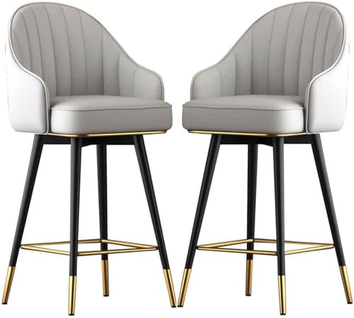 Counter Height Stools Barhocker Set von 2, Pu Leder Kücheninselhocker, Metallbeinschalter Hochstuhl mit Armlehnen und Fußstützen, Frühstücksstühle, Sitzen, Grau, 65 cm (25,6 '') von Generic