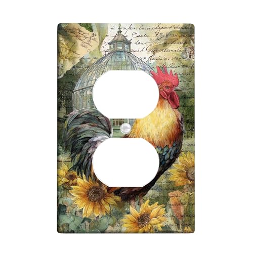 Country Rooster Lichtschalter-Abdeckplatte/Steckdosenabdeckungen, buntes Bauernhaus-Design für Wanddekoration, thermoplastische Wandplatten, Standardgröße, Einzel-Duplex-Steckdose Country Rooster Lichtschalter-Abdeckplatte/Steckdosenabdeckungen, buntes Bauernhaus-Design für Wanddekoration, thermoplastische Wandplatten, Standardgröße, Einzel-Duplex-Steckdose von Generic