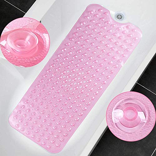 Cozy Basic Lang Badewannenmatte Transparent Rosa, Antirutschmatte mit Saugnäpfen, Duschmatte für Baden und Duschen (40 x 100 cm) von Generic