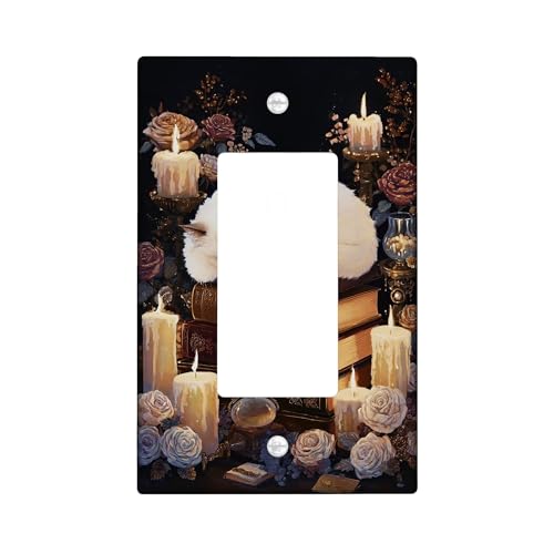 Cozy Cat Lichtschalter-Abdeckplatte/Steckdosenabdeckungen, elegante weiße Katze mit Kerzen und Blumen, Thermoplastische Wandplatten, Standardgröße Einzelwippe Cozy Cat Lichtschalter-Abdeckplatte/Steckdosenabdeckungen, elegante weiße Katze mit Kerzen und Blumen, Thermoplastische Wandplatten, Standardgröße Einzelwippe von Generic