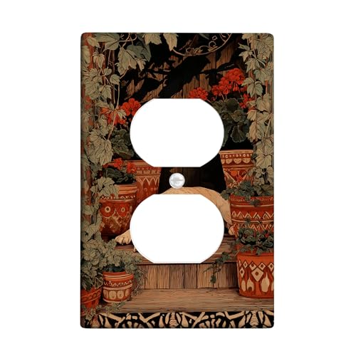 Cozy Dog Lichtschalter-Abdeckplatte/Steckdosenabdeckungen, rustikales braunes und grünes Blumendesign für Heimdekoration, thermoplastische Wandplatten, Standardgröße, Einzel-Duplex-Steckdose von Generic