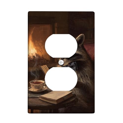 Cozy Waschbär Lichtschalter-Abdeckplatte, dunkelbraune Tierkunst für Heimdekoration, thermoplastische Wandplatten, Standardgröße, Einzel-Duplex-Steckdose von Generic