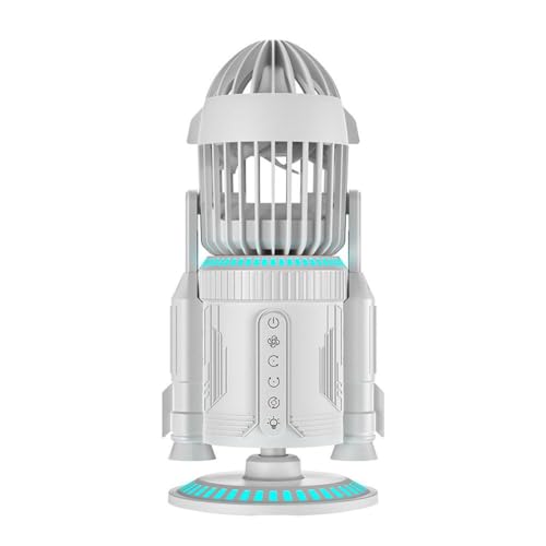 Creative Rocket Desktop-Ventilator, mit Lichtspray, Luftbefeuchtungskühlung, wiederaufladbar, leise, kleiner Tischventilator für Büro, Wohnzimmer Creative Rocket Desktop-Ventilator, mit Lichtspray, Luftbefeuchtungskühlung, wiederaufladbar, leise, kleiner Tischventilator für Büro, Wohnzimmer von Generic