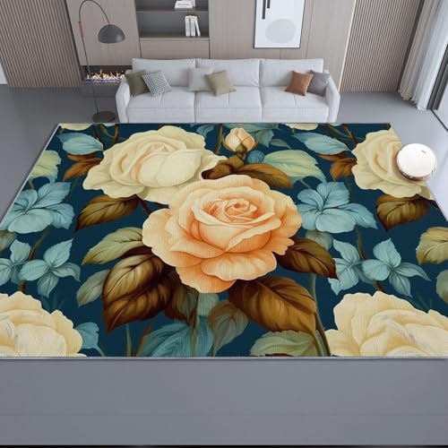 Creme Blau Waschbar Teppiche 140 x 200 cm, Vintage Blumen Rosen Druck Teppich für Dekoration Schlafzimmer Kinderzimmer Wohnzimmer - rutschfest Kurzflor Flanellteppich Creme Blau Waschbar Teppiche 140 x 200 cm, Vintage Blumen Rosen Druck Teppich für Dekoration Schlafzimmer Kinderzimmer Wohnzimmer - rutschfest Kurzflor Flanellteppich von Generic