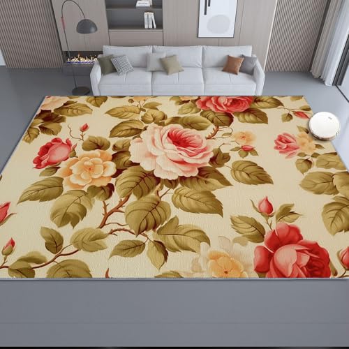 Creme Blau Waschbar Teppiche 60 x 110 cm, Vintage Shabby Chic Blumen Druck Teppich für Dekoration Schlafzimmer Kinderzimmer Wohnzimmer - rutschfest Kurzflor Flanellteppich Creme Blau Waschbar Teppiche 60 x 110 cm, Vintage Shabby Chic Blumen Druck Teppich für Dekoration Schlafzimmer Kinderzimmer Wohnzimmer - rutschfest Kurzflor Flanellteppich von Generic