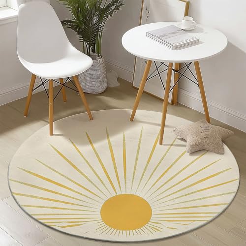 Generisch Creme Runder Teppich Waschbarer, Einfach Design Sonne Drucken Rund Teppiche Weich rutschfest Komfort - Ø 100 cm für Wohnzimmer Schlafzimmer Heimdekoration von Generisch