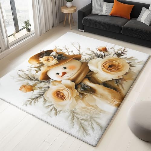 Creme Waschbarer Teppich Wohnzimmer, 160 x 230 cm Blumen Weihnachten Schneemann Rosen Drucken Rugs for Living Room, Weich rutschfest Kurzflor Schlafzimmer Carpet für Bedroom Esszimmer Büro Creme Waschbarer Teppich Wohnzimmer, 160 x 230 cm Blumen Weihnachten Schneemann Rosen Drucken Rugs for Living Room, Weich rutschfest Kurzflor Schlafzimmer Carpet für Bedroom Esszimmer Büro von Generic