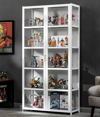 Curio Schränke Mit Glastüren Glasvitrine Curio Cabinet Vitrine Natürlicher Bambusrahmen Sicheres Und Gesundes Doppeltürdesign Für Bequeme Lagerung Versiegelt Staubdicht Leicht Zu Reinigen von Generic