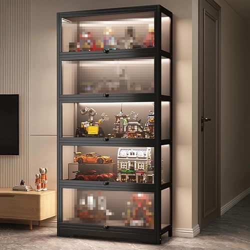 Curio Vitrine mit 5 Ebenen, 172,7 cm hohe Vitrine mit Acryltüren, hohe Vitrine für Sammlerstücke, Figuren, Trophäe für Wohnzimmer, Büro und Schlafzimmer (Licht und Klappe) von Generic