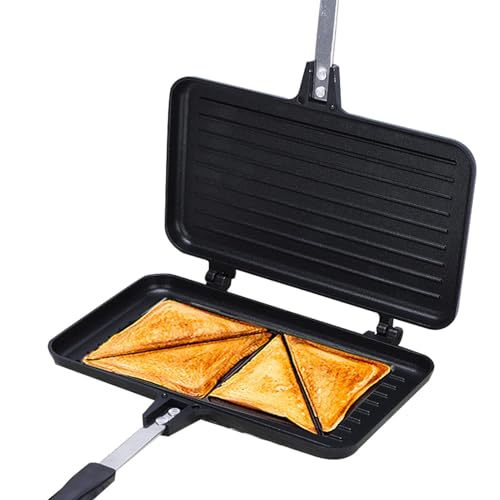 DOPPELSEITIGE BRATTANNE - Doppelseitige Sandwichpfanne, doppelseitige Antihaft-Sandwichpfanne mit Verbrühungsschutzgriff, Grillpfanne für Frühstück, Sandwichmaschine für Toasts, Pani von Generic