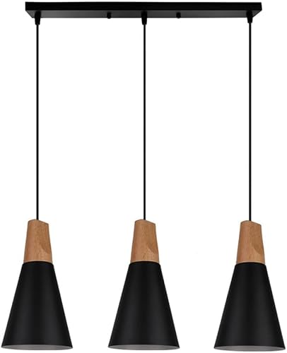 DREI Köpfe Haushalt Hängende Leuchte, Kreatives Holz Metall Handwerk Lampenschirm, E26 Schraube Einfache Macaron Pendelleuchten, Tägliches Zuhause Dekorativer Licht Kronleuchte, Black, B von Generic