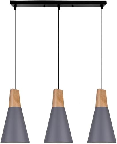DREI Köpfe Haushalt Hängende Leuchte, Kreatives Holz Metall Handwerk Lampenschirm, E26 Schraube Einfache Macaron Pendelleuchten, Tägliches Zuhause Dekorativer Licht Kronleuchte, Dark Grey, B von Generic