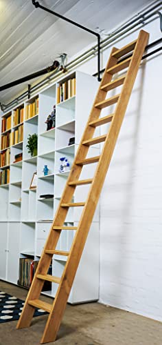 Dachbodetreppe, Eichenholz, Hochbettleiter, Bibliotheksleiter, 14 Stufen, Höhe 292 cm, Leichtgewicht, Belastbarkeit 200kg, Natur lackiert, Handgefertigt in Holland von Generic