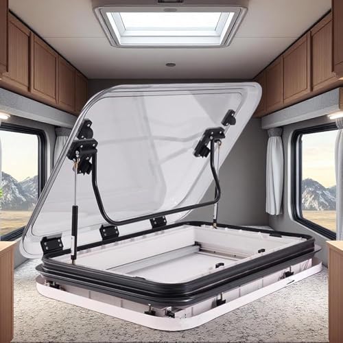 Dachfenster Dachluke für Wohnmobile, 50/70/80 x 50 cm, manuell zu öffnendes Bullauge mit LED-Licht, Dachfenster aus Aluminiumlegierung für Wohnwagen, Wohnmobil, Imbisswagen+(Size:500 * 500mm) von Generic