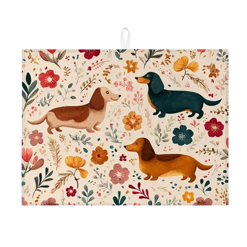 Dackel-Abtropfmatte für Küchentheke, buntes Hunde-Blumenmuster, saugfähiges Abtropfgestell, ausgefallene Mikrofaser-Abtropfmatte für Küchentheke, Heimdekoration, 45,7 x 61 cm Dackel-Abtropfmatte für Küchentheke, buntes Hunde-Blumenmuster, saugfähiges Abtropfgestell, ausgefallene Mikrofaser-Abtropfmatte für Küchentheke, Heimdekoration, 45,7 x 61 cm von Generic