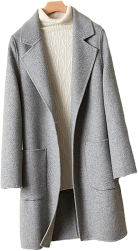 Damen 100% Wolle Mantel Eleganter Langer Doppelseitiger Kaschmir Windjacke Mantel, Grey, XL Damen 100% Wolle Mantel Eleganter Langer Doppelseitiger Kaschmir Windjacke Mantel, Grey, XL von Generic