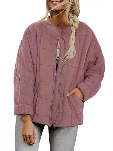 Damen Baggy Leichte Daunenjacke Mit Reißverschluss Warmer Winter-daunenmantel Mit Taschen, Pink, M Damen Baggy Leichte Daunenjacke Mit Reißverschluss Warmer Winter-daunenmantel Mit Taschen, Pink, M von Generic