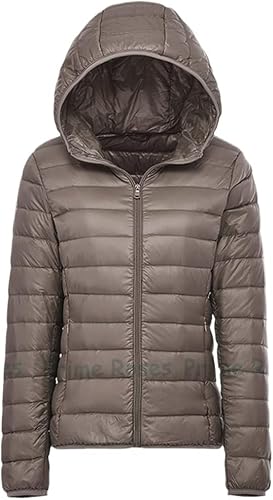 Damen Dünne Daunenjacke Weiße Entendaune Ultraleichte Jacke Warmer Mantel Tragbare Oberbekleidung, Khaki, 4XL von Generic