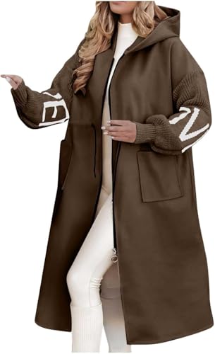 Damen Kapuze Langarm Strickärmel Patchwork Freizeitjacke, Brown, 3XL von Generic