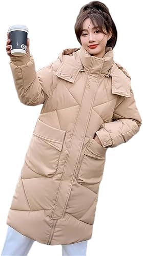 Damen Lange Daunenjacke Mit Kapuze Lockerer Langer Overknee-Parka Winter Baumwolle Große Tasche, Khaki, L Damen Lange Daunenjacke Mit Kapuze Lockerer Langer Overknee-Parka Winter Baumwolle Große Tasche, Khaki, L von Generic