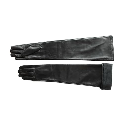 Damen Lange Lederhandschuhe Über Ellbogen Mode Schaffell Leder Touchscreen Handschuhe 60cm Fleecefutter, 60cm Fleece Lining, 7 12 von Generic