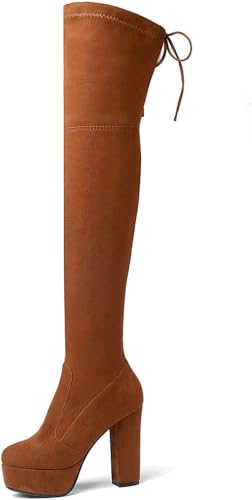 Damen Oberschenkel High High Over The Knee Stretch Reitstiefel Herbst Und Winter Wildleder Plattform Block Heel Lange Stiefel, Orange, 10 UK Damen Oberschenkel High High Over The Knee Stretch Reitstiefel Herbst Und Winter Wildleder Plattform Block Heel Lange Stiefel, Orange, 10 UK von Generic