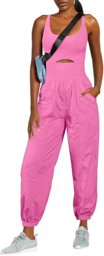 Damen Running Onesie Workout Strampler Wandern Strampler Outfits Einteilige Workout Jumpsuits Mit Taschen, 00 Pink, XL von Generic