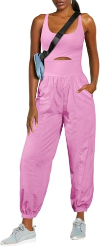 Damen Running Onesie Workout Strampler Wandern Strampler Outfits Einteilige Workout Jumpsuits Mit Taschen, 00 Rose, XS von Generic