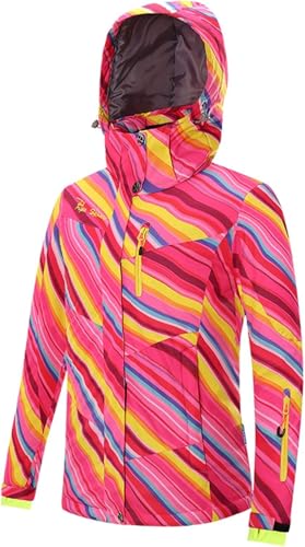 Damen Schnee Ski Mantel Winter Outdoor Skibekleidung Damen Plus Samt Dicke Camouflage Jacke Winddicht Warm Skijacke Wasserdicht Wandern, Rose Red, XXL von Generic