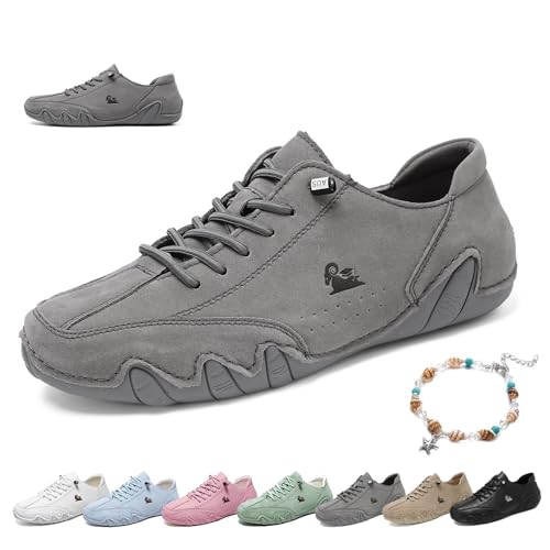 Damen Ultrabequeme Barfußschuhe Outdoor Beck Schuhe Wasserdicht rutschfest Leicht Minimalistisch Casual Flache Loafer Orthopädie Turnschuhe Zum Wandern, Gehen Und Fahren, Grey, 43 EU von Generic