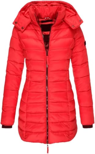 Damen Winter Langer Daunenmantel Verdicken Warme Kapuze Baumwolle Gepolsterte Pufferjacke Mantel, Red, 3XL Damen Winter Langer Daunenmantel Verdicken Warme Kapuze Baumwolle Gepolsterte Pufferjacke Mantel, Red, 3XL von Generic