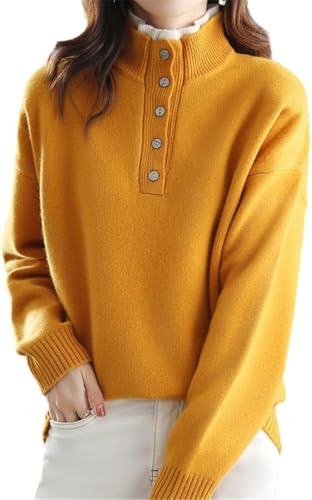Damenpullover Kaschmirpullover halb hoher Hals Wollpullover gestrickt losen Absatz, Pink, XL von Generic