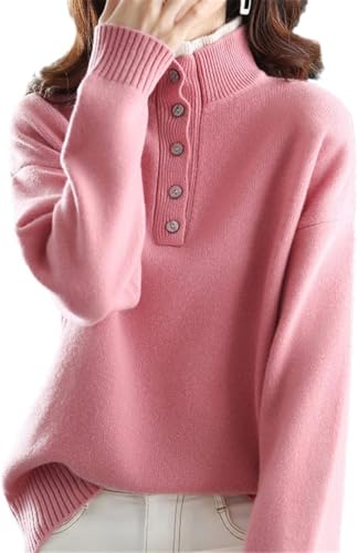 Damenpullover Kaschmirpullover halb hoher Hals Wollpullover gestrickt losen Absatz, gelb, m von Generic
