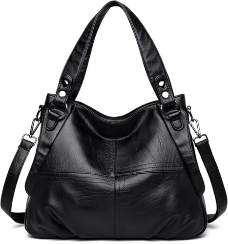 Damentaschen Damentasche Aus Echtem Leder, Alte Und ältere Dame Muttertasche, Großes Fassungsvermögen, Schulter Quer Handtasche, Schaffell Weiches Leder, Black von Generic