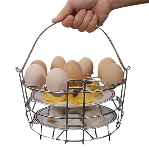 Dampfständer mit Griff, Dampfgarer Rack | Ei-Dampfhalter | Dreischichtiger Dampfständer mit Griff, Dampfständer aus Edelstahl Dampfkochtopf von Generic