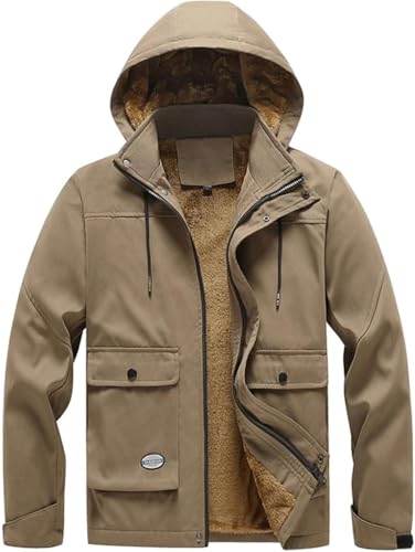 Daunen Jacets Mantel Herbst Jacet Männer Plus Size 8XL Mantel Mode Casual Cargo Jacets Männlich, Khaki, XXL(75to85kg) von Generic