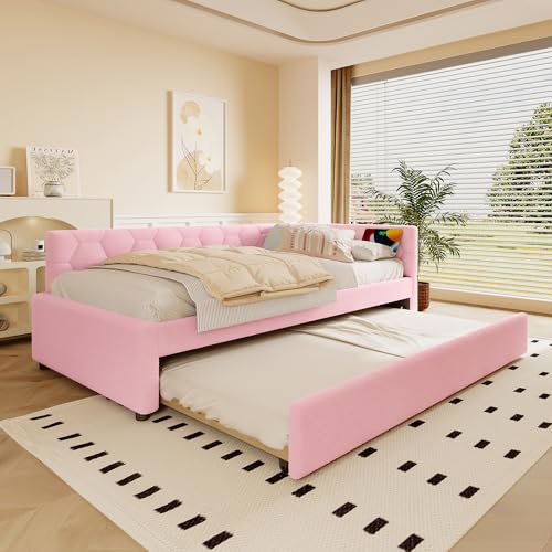Daybett mit Nachttischlampe Tagesbett mit USB-Anschluss Typ-C Einzelbett mit Lattenrost Schlafsofa für Erwachsene Jugendliche Gästebett Ohne Matratze Rosa mit Ausziehbett 90x200 cm Daybett mit Nachttischlampe Tagesbett mit USB-Anschluss Typ-C Einzelbett mit Lattenrost Schlafsofa für Erwachsene Jugendliche Gästebett Ohne Matratze Rosa mit Ausziehbett 90x200 cm von Generic