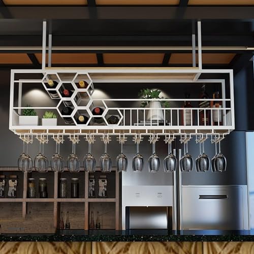 Decke, umgekehrtes Weinglasregal, Metallflaschenhalter, hängendes Becherregal, Bareinheit schwebende Regale, multifunktionales Weinlagerregal für Home Bar Esszimmer Küche (Farbe: Weiß von Generic