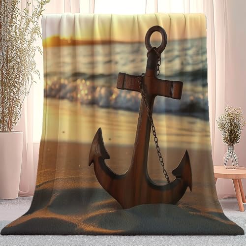 Decke Anker Strand Retro Braun Gold 220 X 240 cm,Decke Für Sherpa-Deckebett Couch Sofa Büro Camping Stuhl Wohnzimmer Fuzzy Fleece Decke Flauschiges Geeignet Für Alle Jahreszeiten Weiche Plüsch von Generic