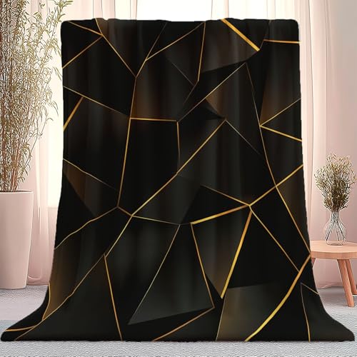 Decke Modern Geometrisch Dreidimensional Schwarz Gold 130 X 150 cm,Sherpa-Decke Für Couch Sofa Büro Camping Stuhl Wohnzimmer Fuzzy Fleece Decke Weiche Flauschiges Geeignet Für Alle Jahreszeiten von Generic