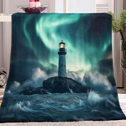 Decke Sofa Kuscheldecke Blau warm Sofaüberwurf Decke, Dicke Sofadecke Couchdecke 150 x 200 cm Flauschige Leuchtturm mit Wellen und Aurora Wohndecke für Couch Decke Sofa Kuscheldecke Blau warm Sofaüberwurf Decke, Dicke Sofadecke Couchdecke 150 x 200 cm Flauschige Leuchtturm mit Wellen und Aurora Wohndecke für Couch von Generic